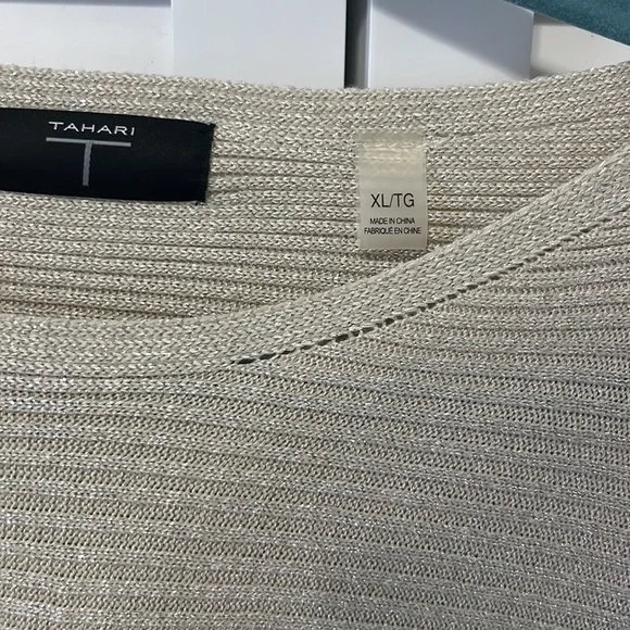 Tahari Long Sleeve Glittery, Flowy & Stretchy Sweater - Picture 2 of 3